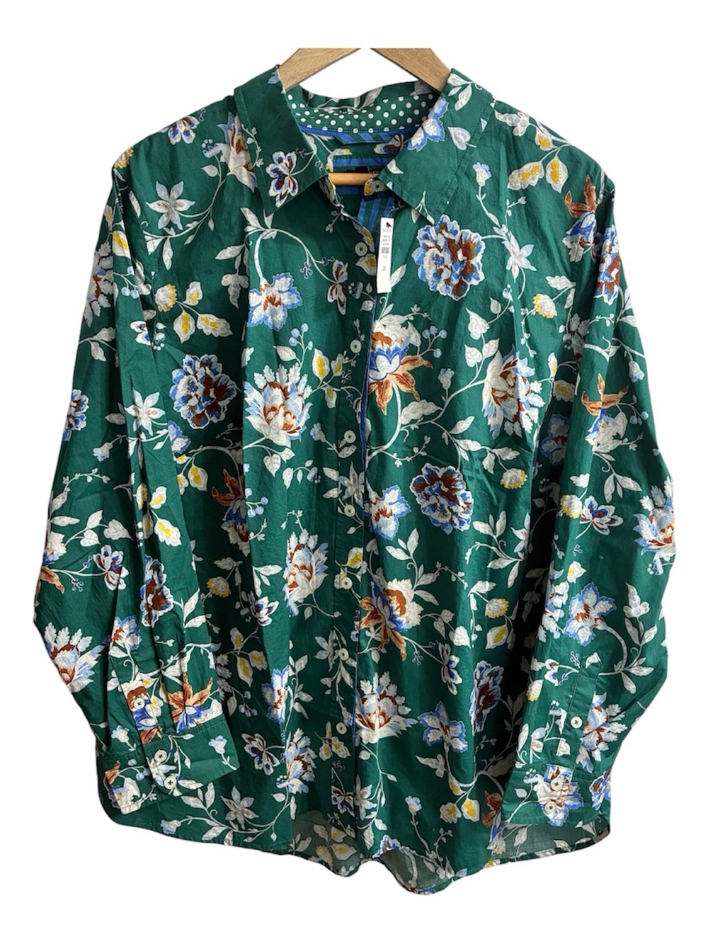 NWT Talbots 2X Modern Classic Shirt Ornate Jacobean Paisley Floral Shirt Green